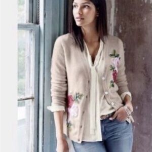 Floral Embroidered Wool Cardigan